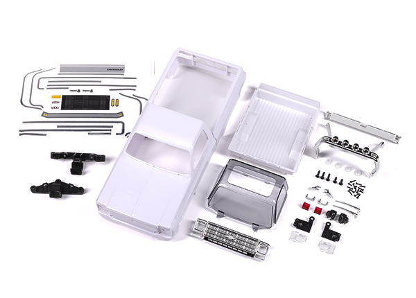 9811 Body, Chevrolet K10 Truck (1979), complete (unassembled) (white, requires painting) (includes grille, side mirrors, door handles, roll bar, windshield wipers, & clipless mounting) (requires #9835 front & rear bumpers)