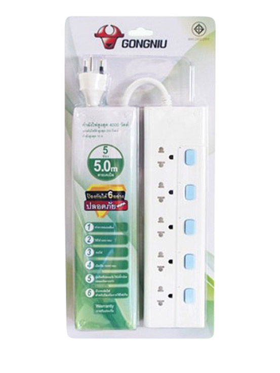 GONGNIU ปลั๊กไฟ 5 สวิตซ์ 5 ช่อง สายเคเบิล T305D; (5m,GNTH)