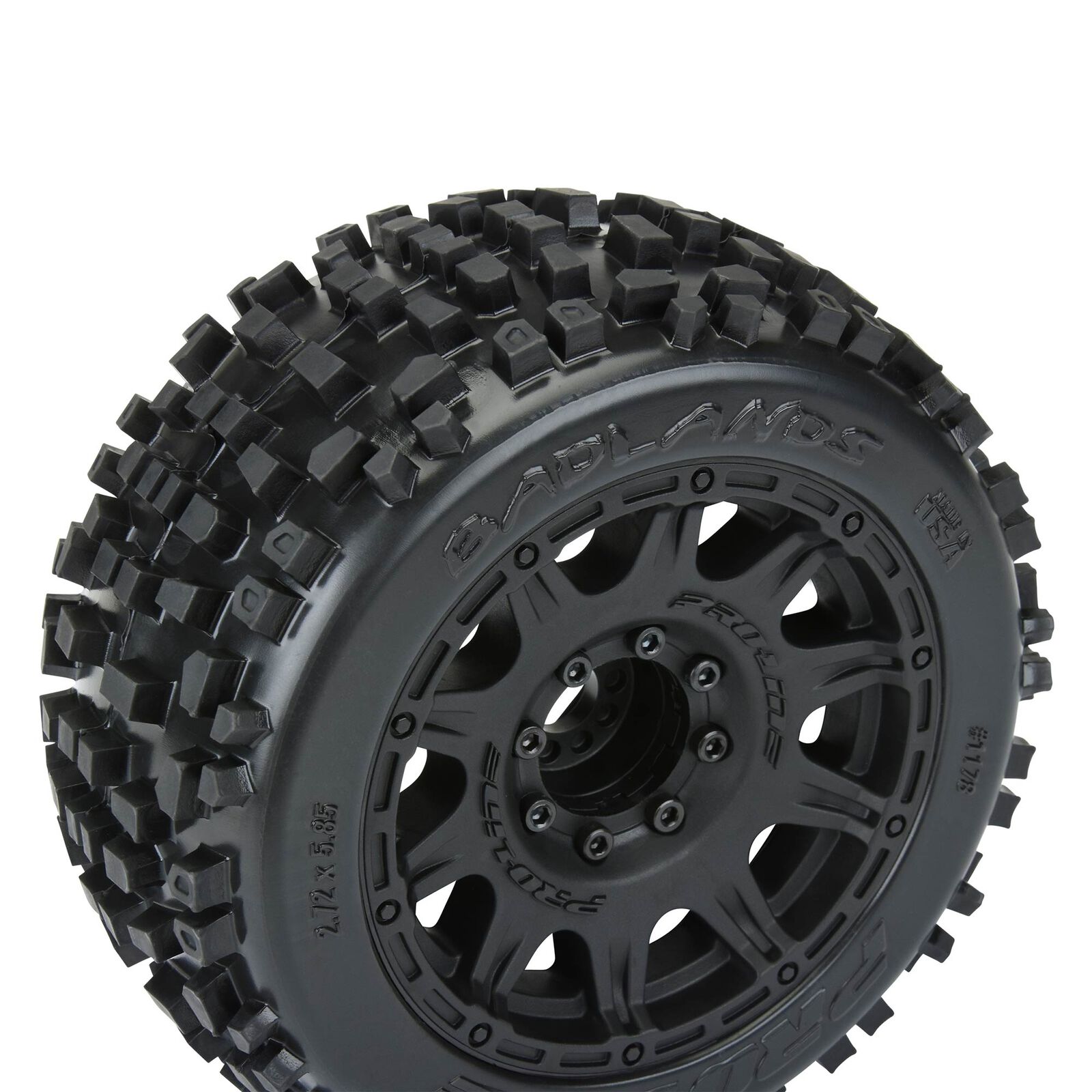 PRO117810 1/8 Badlands F/R 3.8" MT Tires Mounted 17mm Blk Raid (2)