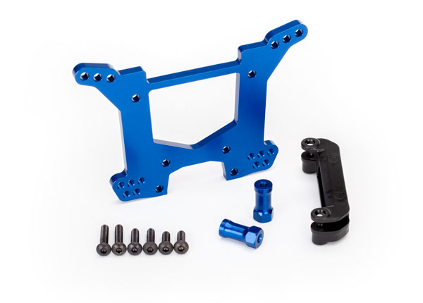 6738X Shock tower, rear, 7075-T6 aluminum (blue-anodized) (1)/ body mount bracket (1)