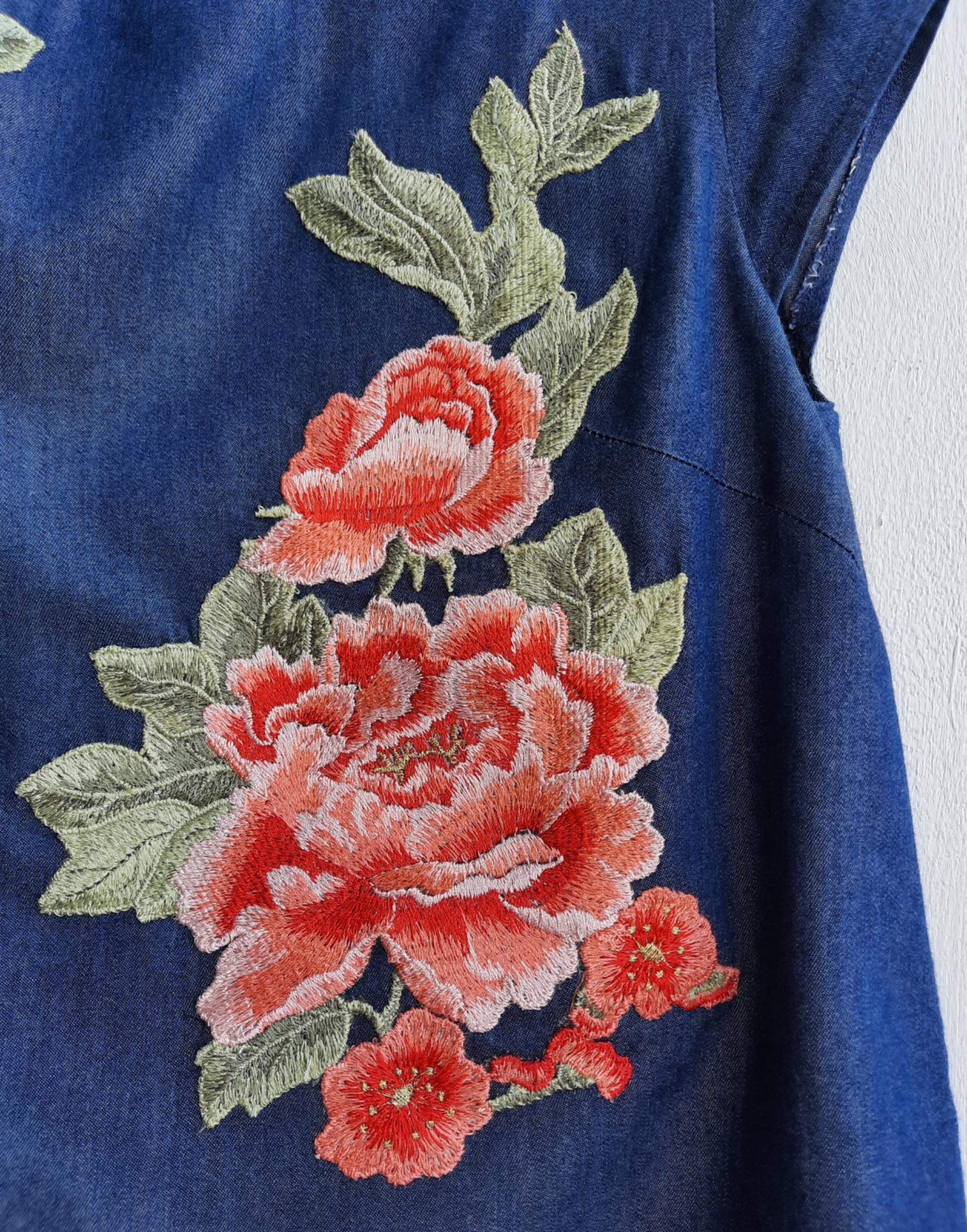 เสื้อแขนเต่อ ผ้ายีนส์นิ่ม+ผ้าลายดอก แต่งPatch