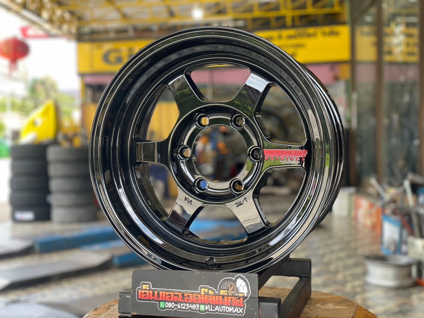 #ล้อแม็กซ์ใหม่ขอบ16 #TE37ขอบ16นิ้ว 16x8 ET0 6x139.7 สีดำเงาตัวหนังสือเลเซอร์สีแดง