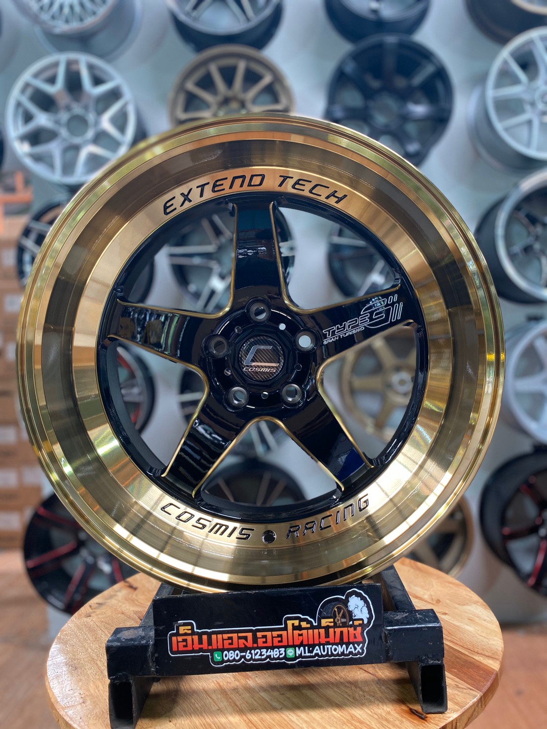 ล้อแม็กใหม่ขอบ18 5รู114.3 ลายใหม่ล่าสุด Cosmis TypeG Ver2 สีดำขอบก้านไดร์ทอง