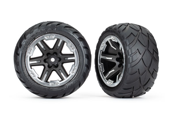 6775X Tires & wheels, assembled, glued (2.8') (RXT black & chrome wheels, Anaconda® tires, foam inserts) (4WD electric front/rear, 2WD electric front only) (2) (TSM rated)