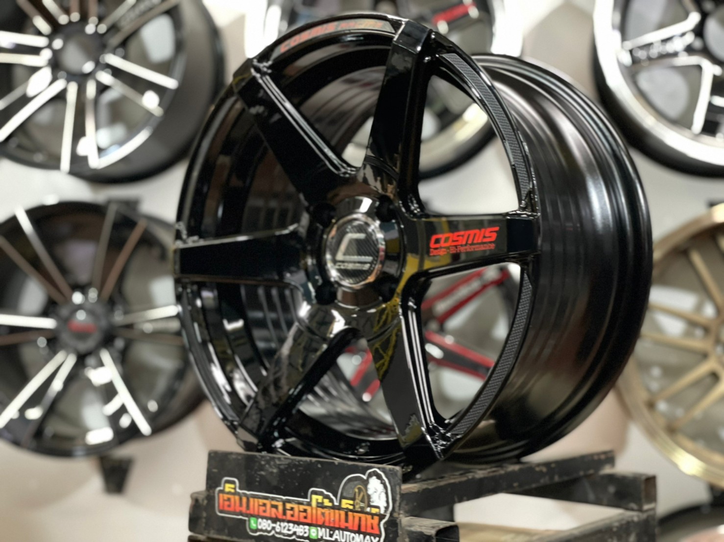 ล้อแม็กซ์ Cosmis รุ่นInterline S1 ล้อขอบ15 กว้าง7 ออฟ30 4รู100 สีดำเงา(BLK)