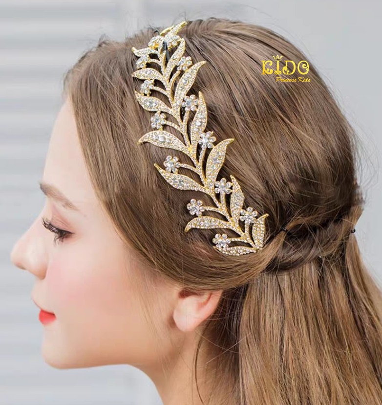 มงกุฎเด็ก(หน้าร้านอยู่รัชดา)KF681 สีทอง คาดผม ลายใบไม้ เรียบหรู
