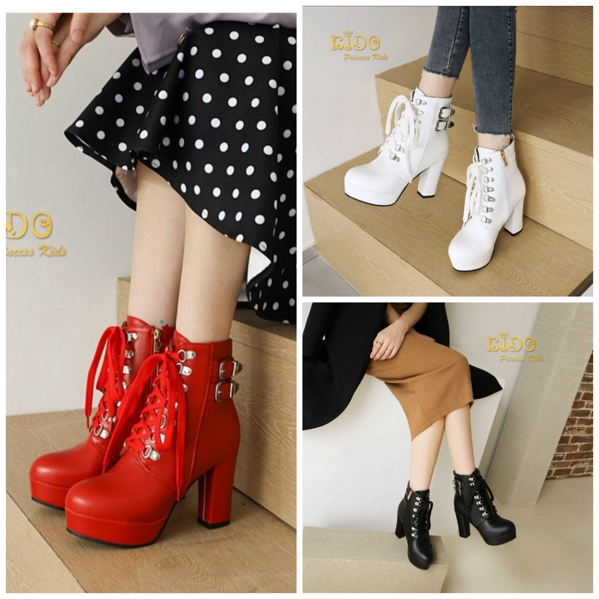 Sบูทเด็ก(หน้าร้านอยู่รัชดา ลองได้)H179 สีขาว สีดำ ด้านหน้าคาดเข็มขัดข้อสั้น มีส้นสูงแบบเท่ๆ