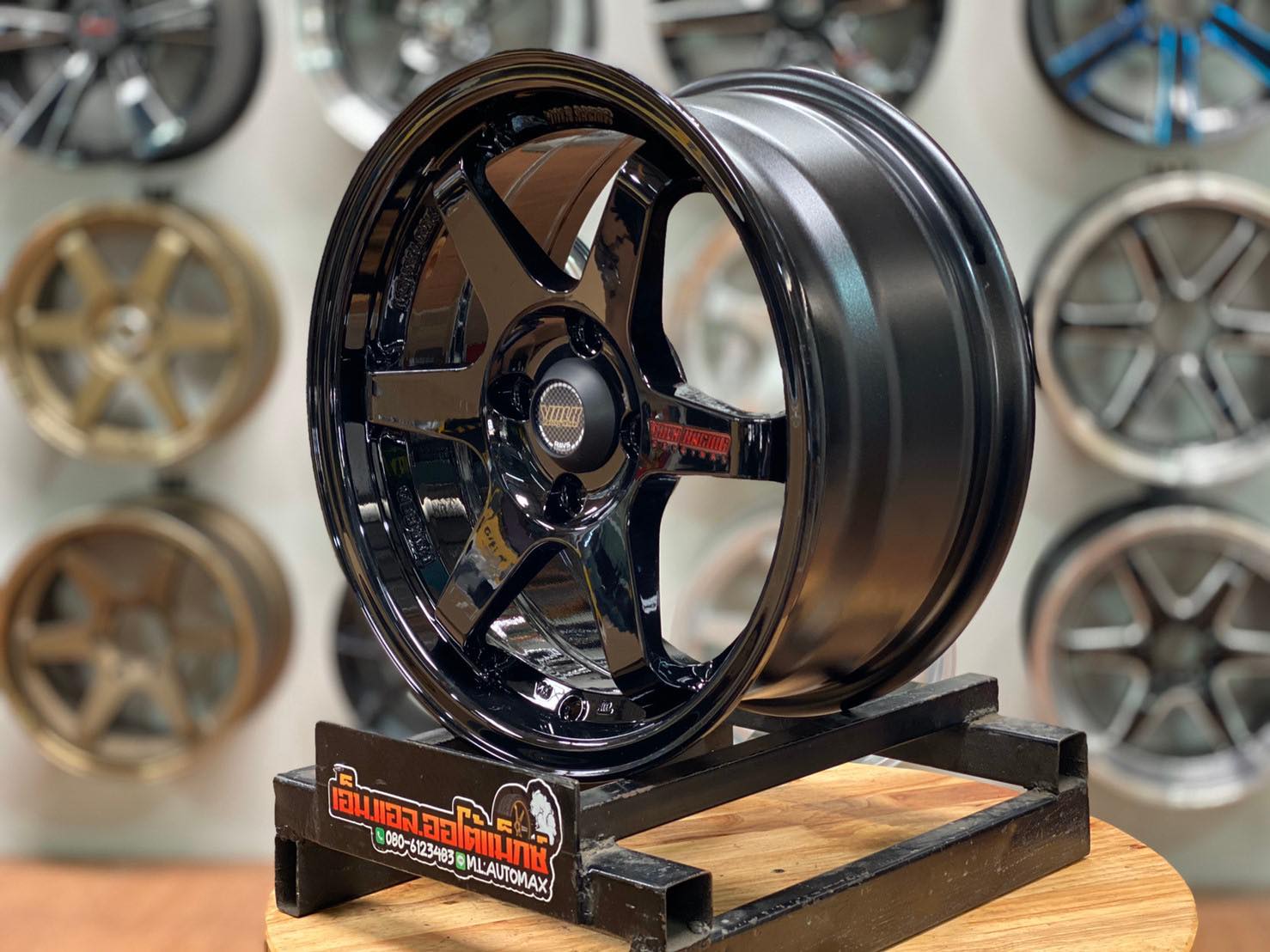 ล้อแม็กซ์ใหม่ขอบ15 ล้อไทย #Te37หยอดแดง สีดำ ขอบ 15” กว้าง7 4รู100 ออฟ35