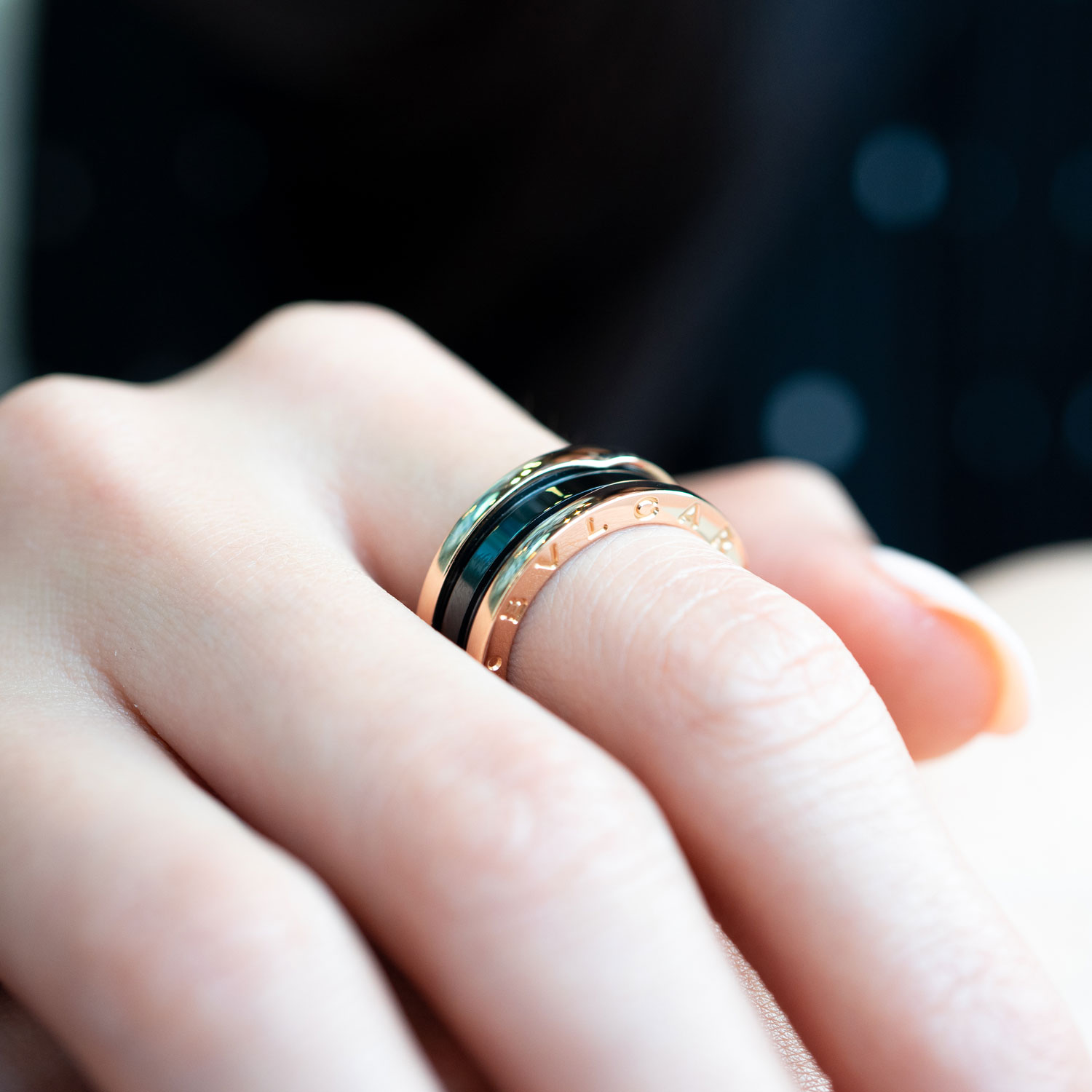 แหวน Bvlgari B.zero1 2band Black Ceramic ทองชมพู18K ไซส์ 49# (Used)