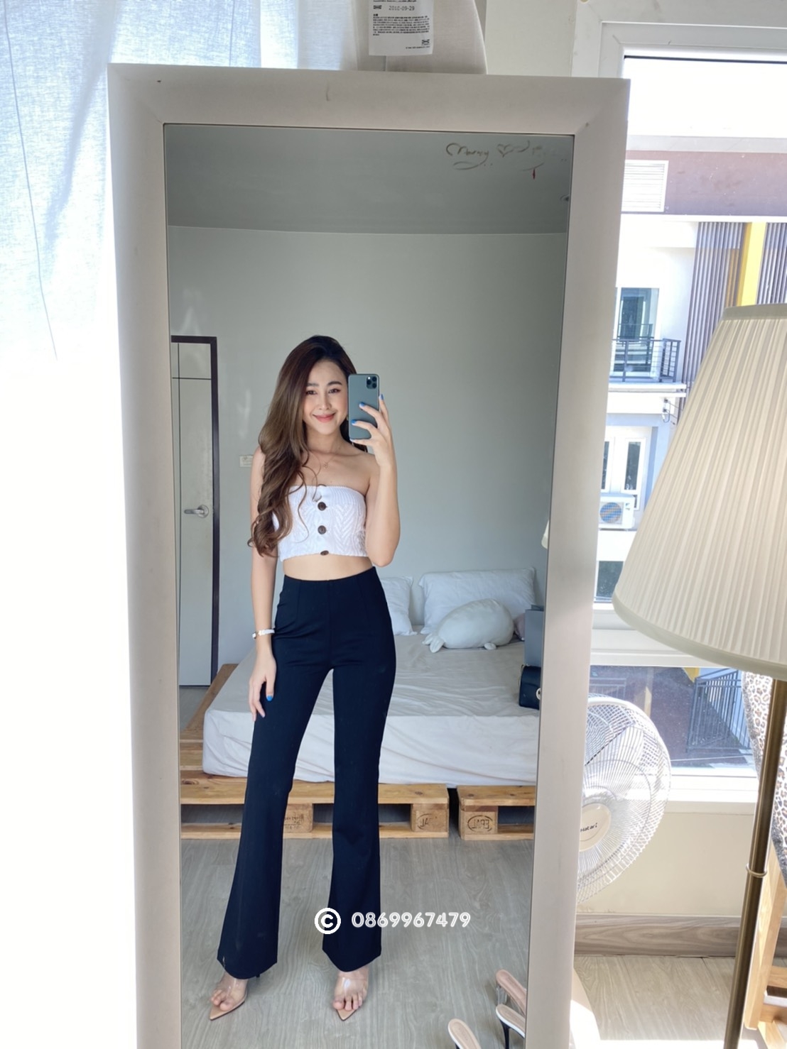 กางเกงขายาวผู้หญิงเอวสูง ขอบเอวหลบ ข้าม้า ซิปหลังผ้าโรเชฟ ยืด น่ารัก ไม่ต้องรีด