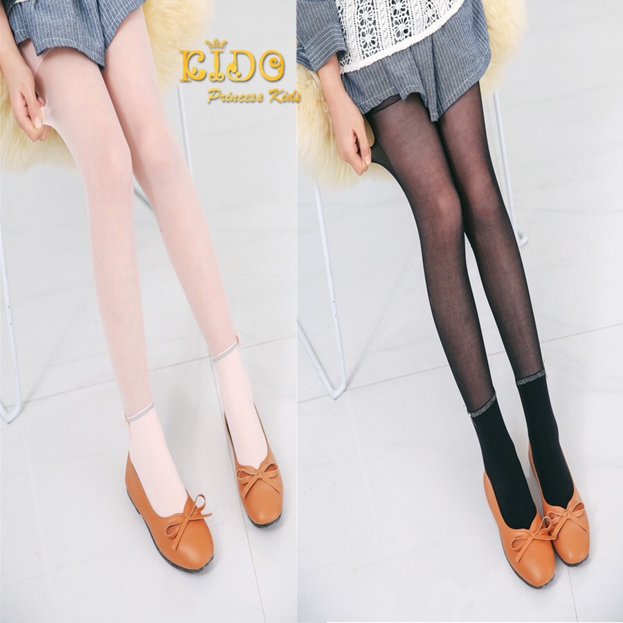 ถุงน่องเด็ก(หน้าร้านอยู่รัชดา)L446 สีโอรส ด้านบนซีทรูด่านล่างทึบ