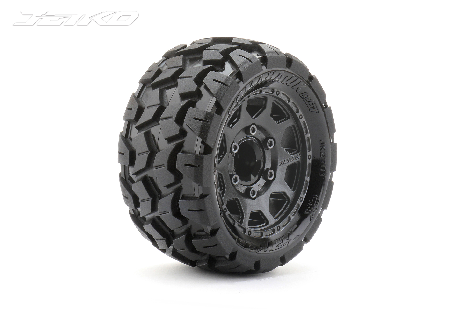 JK2701CB TOMAHAWK 1/10 ST 2.8 EX-TOMAHAWK/Claw Rim/Black/Medium Soft/Glued 12mm 1/2 offset Wide (for traxxas Stampede/Rustler 2wd&4wd front and rear) 1pair