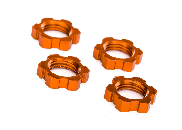 7758T Wheel nuts, splined, 17mm, serrated (orange-anodized) (4)