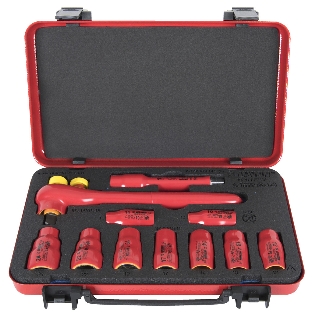 ชุดบ๊อกซ์ VDE ขนาด 1/2" 11 ตัวชุด 1000V บรรจุในกล่องเหล็ก No.190VDE6P11A UNIOR
