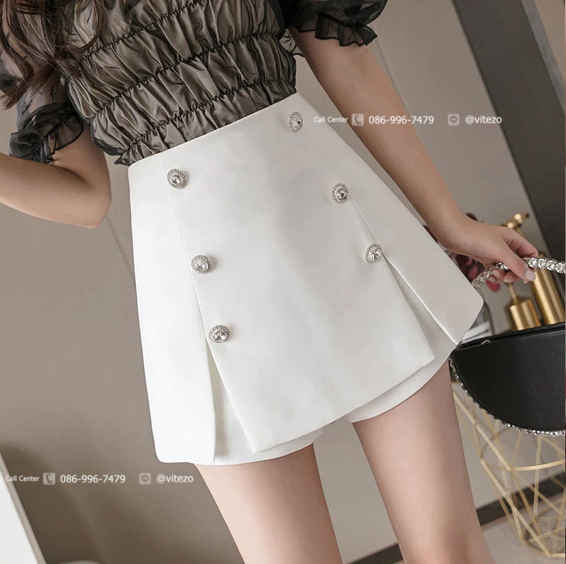 แฟชั่นคู่กางเกงขาสั้นเอวสูงกระโปรงสตรีฤดูร้อน Culottes สีดำสีขาวผู้หญิงกางเกงขาสั้น 2020 ใหม่ Elegant