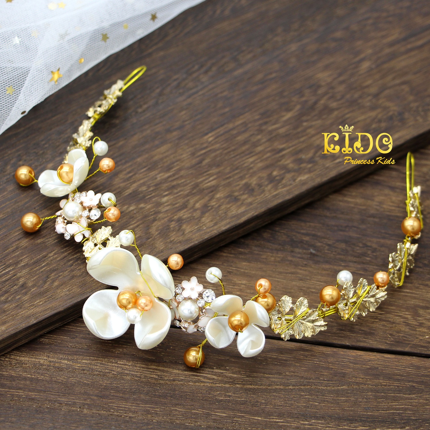 คาดผมเด็ก(หน้าร้านอยู่รัชดา)KF709 สีขาว ดอกไม้มุก