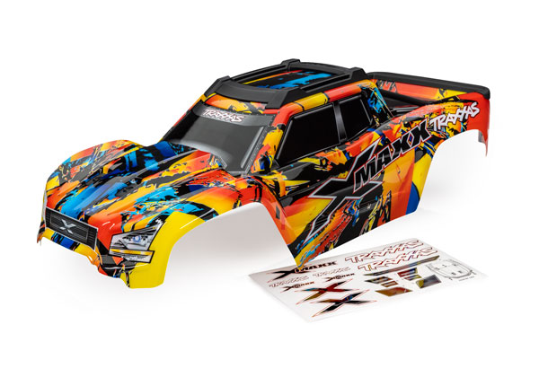 7811X Body, X-Maxx®, Solar Flare (painted, decals applied) (assembled with front & rear body mounts, roof skid plate, rear body support, and tailgate protector)