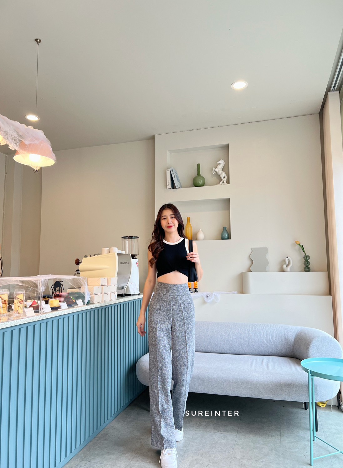 กางเกงทรงกระบอกกลาง ขอบ3นิ้ว ซิปซ่อนด้านหลัง ผ้าชาเนล นิ่ม หนา