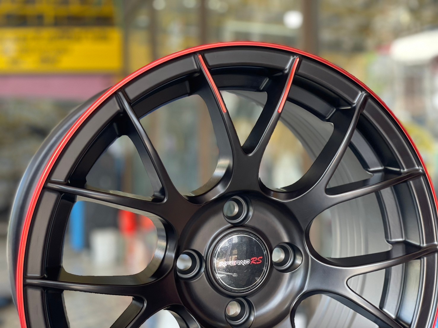 ล้อแม็กซ์ใหม่ขอบ15" #INFERNO Model5005 15x7 ET32 4x100 สีดำขอบแดง