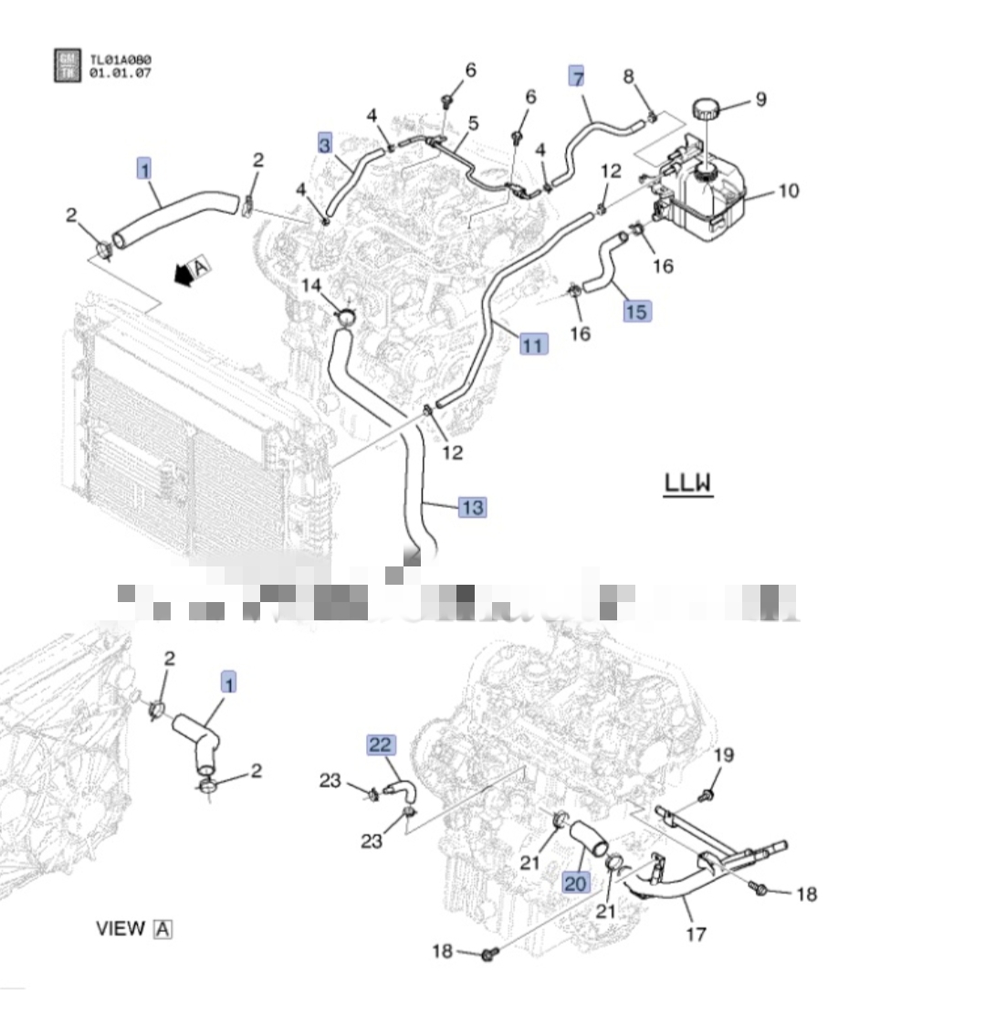 ชุดท่อน้ำ (8 ชิ้น) CAPTIVA 2.0 ดีเซล C100 ปี 2007-2011