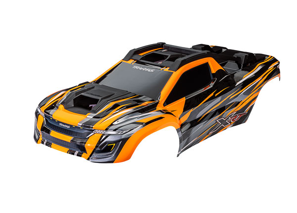 7812T Body, XRT™, orange (painted, decals applied) (assembled with front & rear body supports for clipless mounting, roof & hood skid pads)