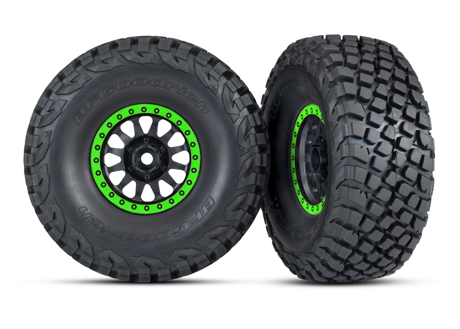 8474-GRN Tires & wheels, assembled, glued (Method Race Wheels® 101 Beadlock wheels, black with green beadlock, BFGoodrich® Baja KR3 tires) (2)