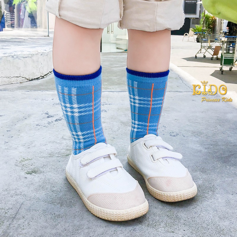 ถุงเท้าเด็ก(มีหน้าร้านอยู่รัชดา)M045 ถุงเท้าลายสก็อต สีฟ้า