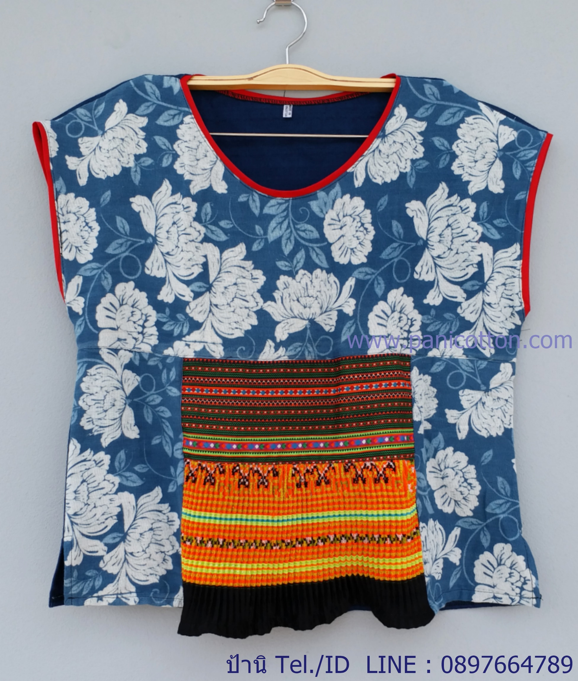 เสื้อผ้าสาลู2ชั้น ลายดอกแต่งผ้าชาวเขา