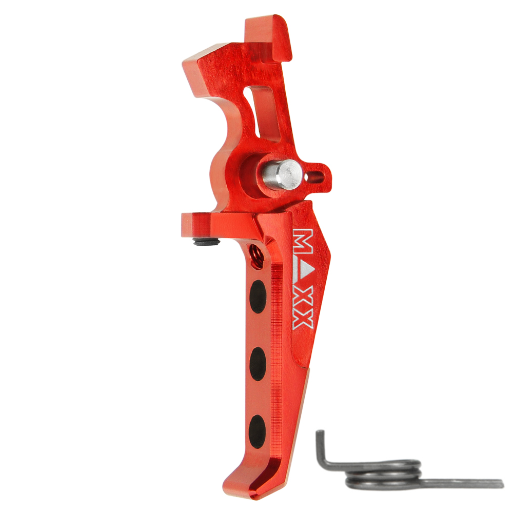 MX - RTG R CNC Aluminum Advance Speed Trigger Style E Red สำหรับไกคอนแทกเท่านั้น ปรับตั้งระยะไกได้ (กรณีใช้กับไก SSS ต้องมีการปรับแต่งตำแหน่งเตะชุดอิเล็กทรอนิกส์)