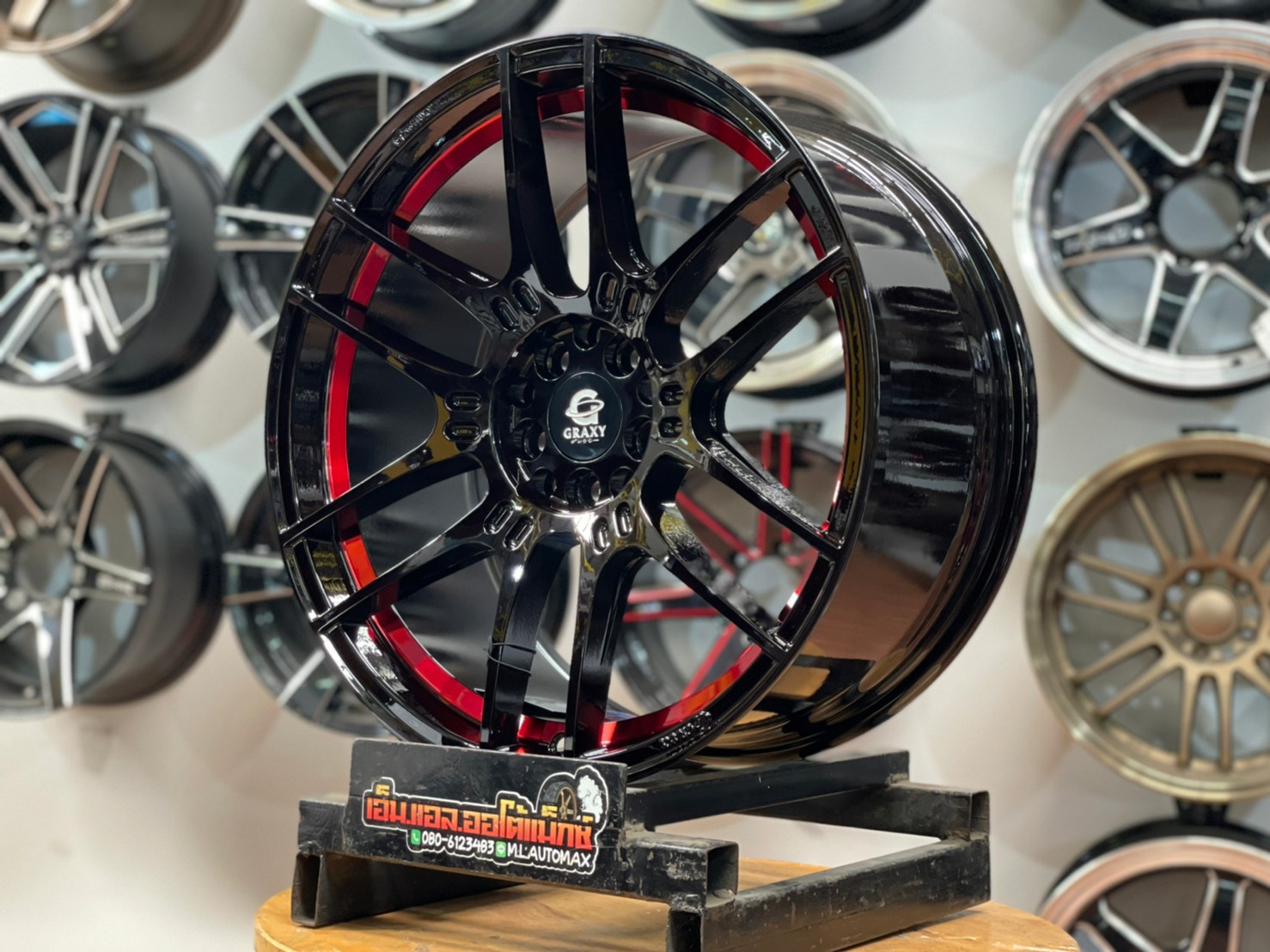 ล้อแม็กใหม่ขอบ18 งานHOF RacingWheel 5รู100 5รู114 กว้าง8.5สีดำขอบกลึงแดง
