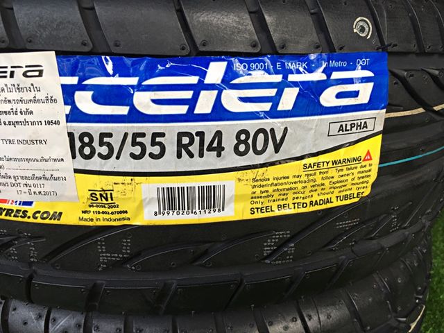 ยางใหม่ปี17 Accelera 185/55R14 ยางแก้มเตี้ย ยางสัญชาติอินโด ลายสปอร์ต
