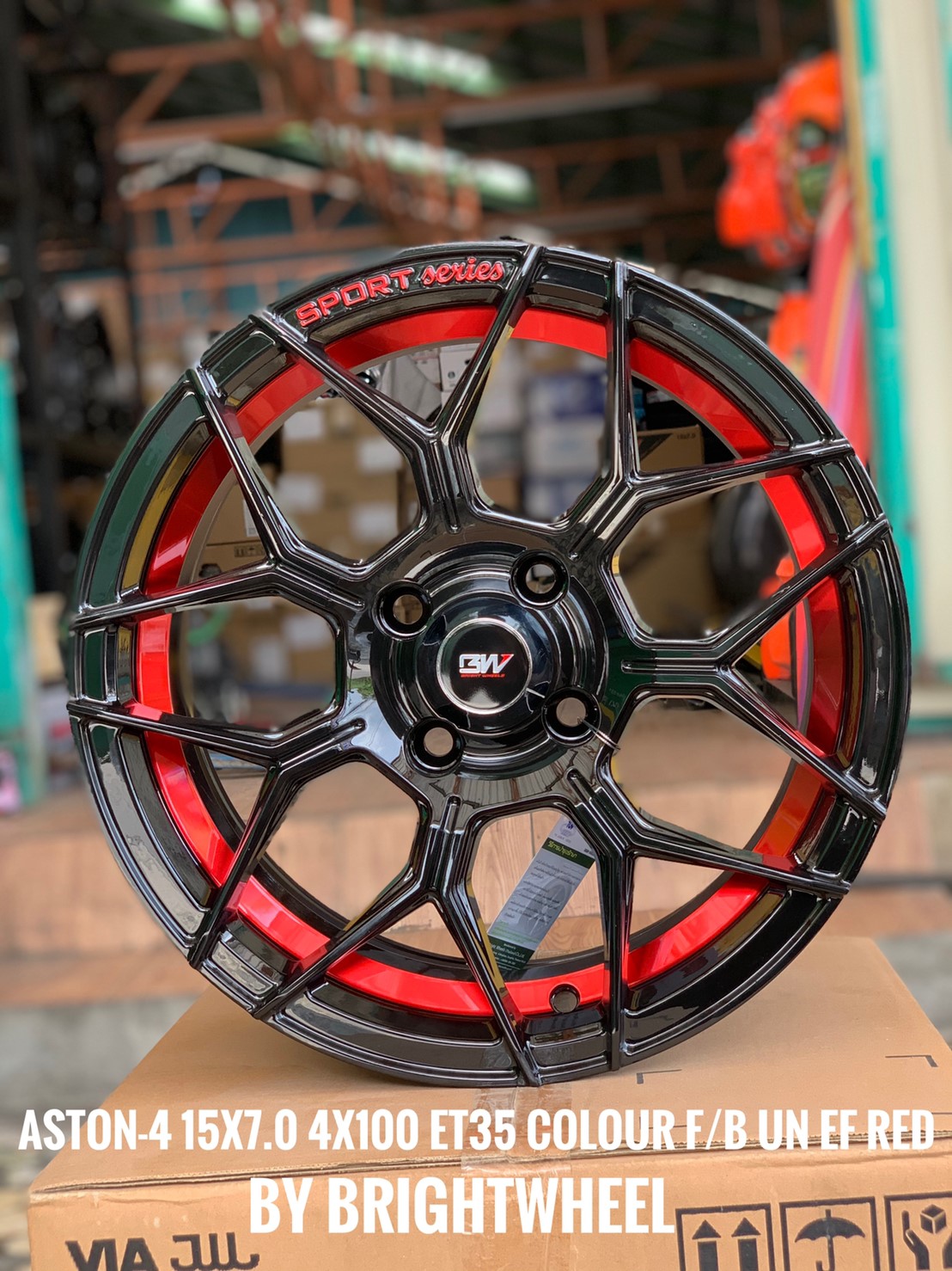 Aston-4 15x7 4x100 ET35 สีหน้าดำขอบแดง