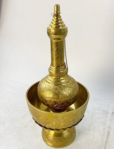 กรวดน้ำพานรองขันลงหิน ตอกลาย รุ่นพิเศษ ขนาดขันกว้าง 5 นิ้ว หนาพิเศษ