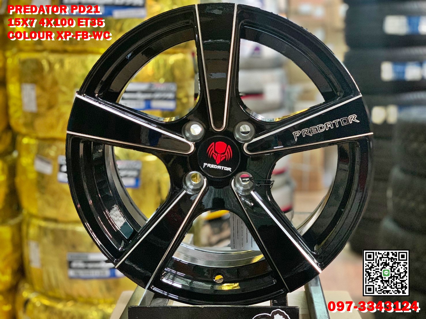 ล้อแม็กใหม่ขอบ15 พรีเดเตอร์ Predator PD21 15x7 4x100 ET35 สีดำกลึงขอบมิลลิ่ง สวยหรู