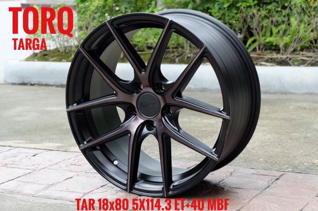 ล้อแม็กซ์ใหม่ขอบ18 ขนาด5รู114 กว้าง8 ออฟ40 สีดำด้าน หน้าก้านกลึงเงา ลายTarga