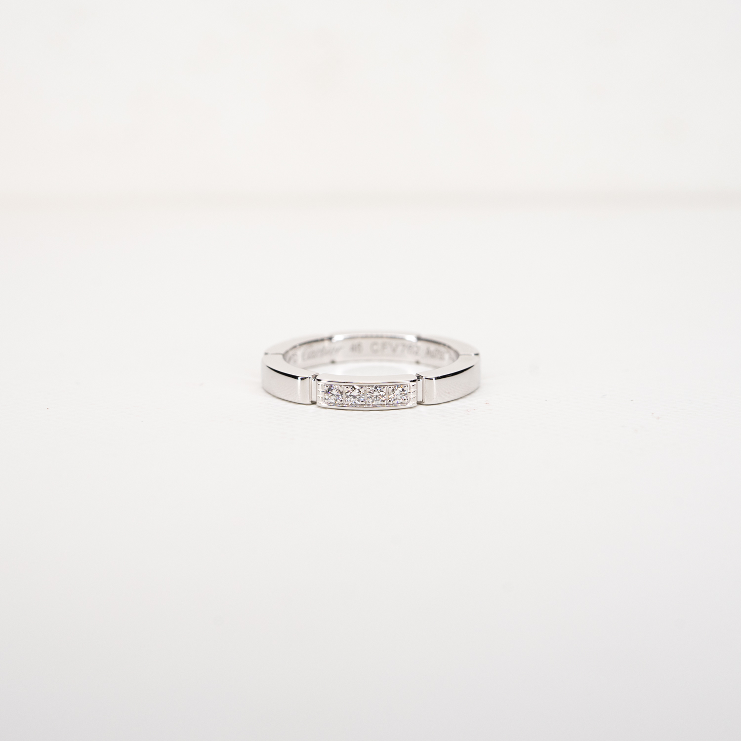 แหวน Cartier Maillon Panthere Band with 4 Diamonds ทองคำขาว18K ไซส์46# +การ์ด (Used)