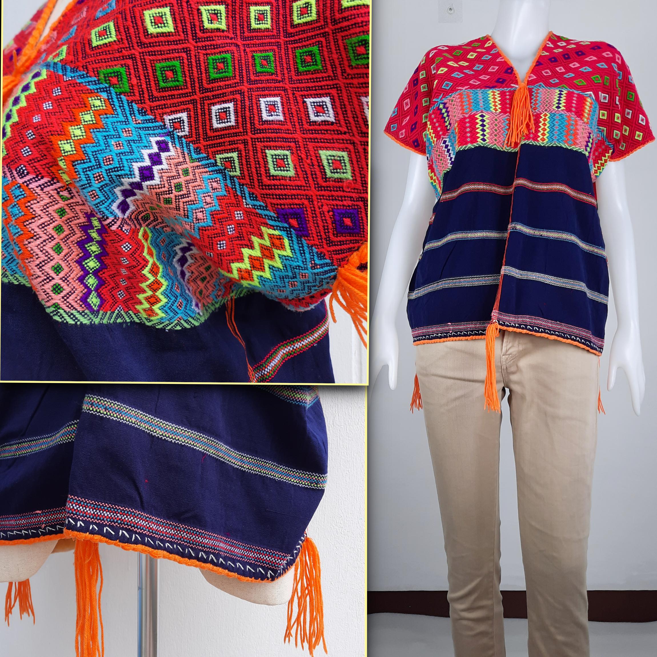 เสื้อกะเหรี่ยงโปว์ โทนแดง-ส้ม ปักแน่น