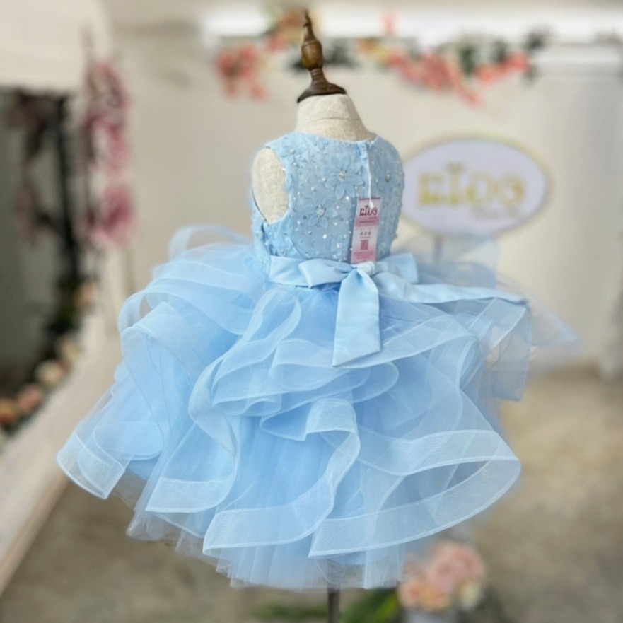 ชุดราตรีเด็ก(หน้าร้านอยู่รัชดา ลองได้ถ่ายรูปจากชุดจริง)A218สีชมพูเข้ม กระโปรงสั้นชั้นพอง อกปักดอกไม้สวยหวาน น่ารัก