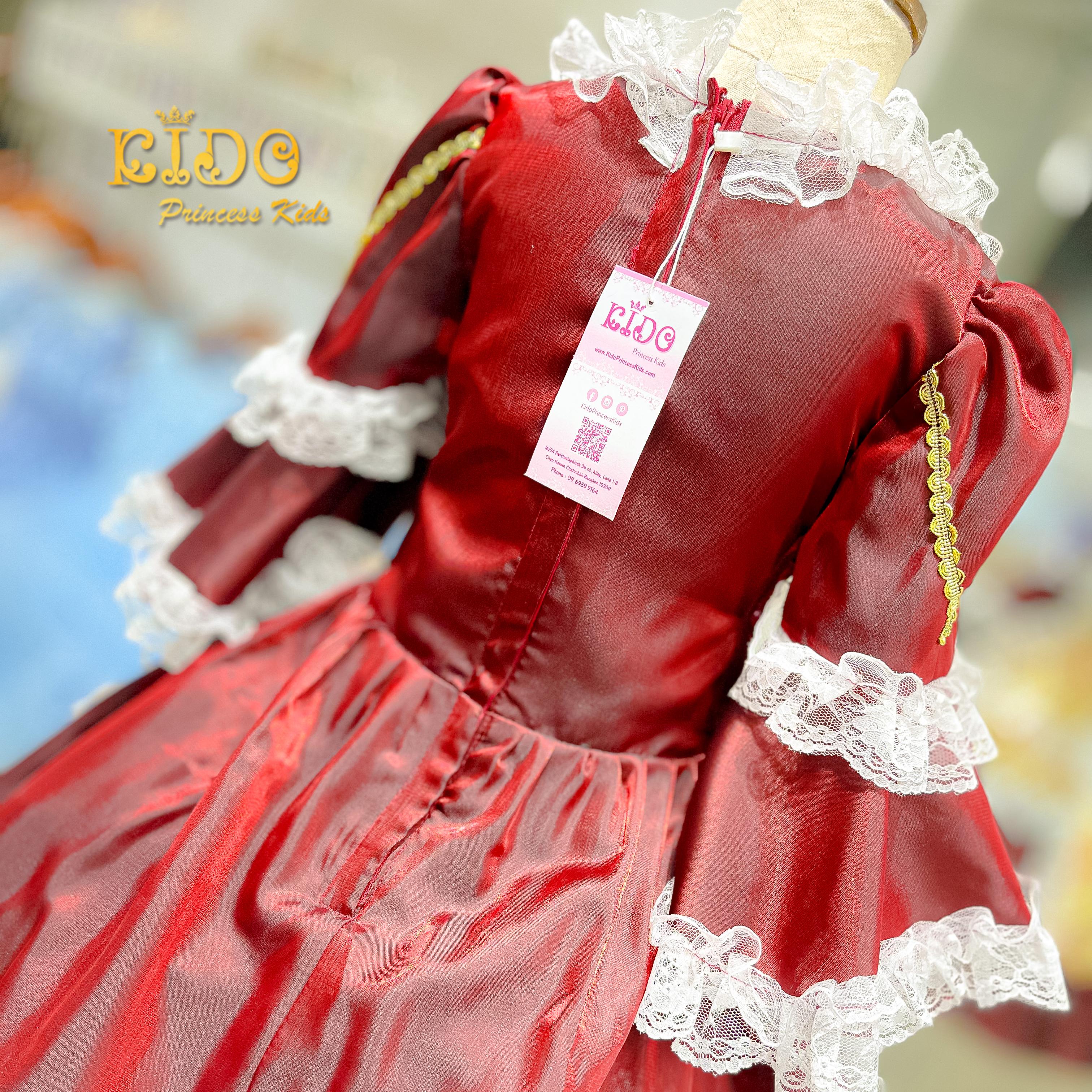ชุดเดินแบบเด็ก(หน้าร้านอยู่รัชดา ลองได้ถ่ายรูปจากชุดจริง)W18432สีแดง ยุควิคตอเรีย กระโปรงยาว
