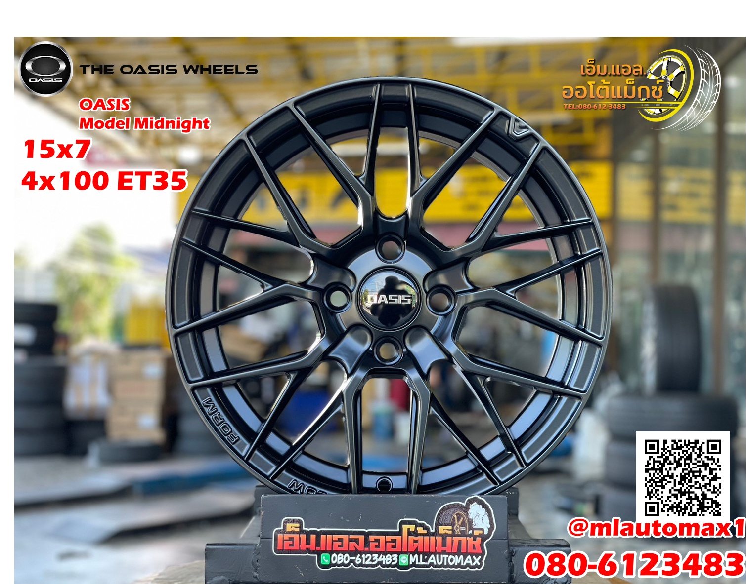 ล้อแม็กซ์ใหม่ขอบ15 OASIS Model Midnight 15x7 4x100 ET35 สีดำ