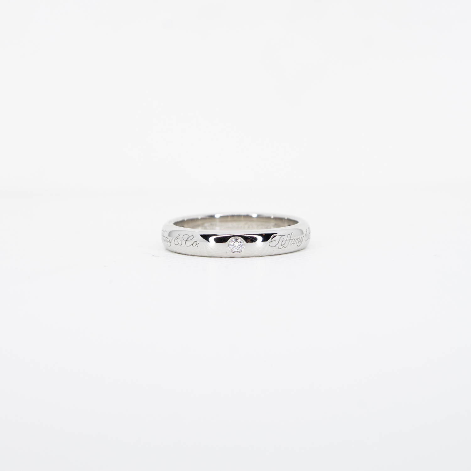 แหวน Tiffany & Co. Tiffany Notes "Tiffany & Co." Ring with 3Diamonds Platinum950 ไซส์ 46# (Used)
