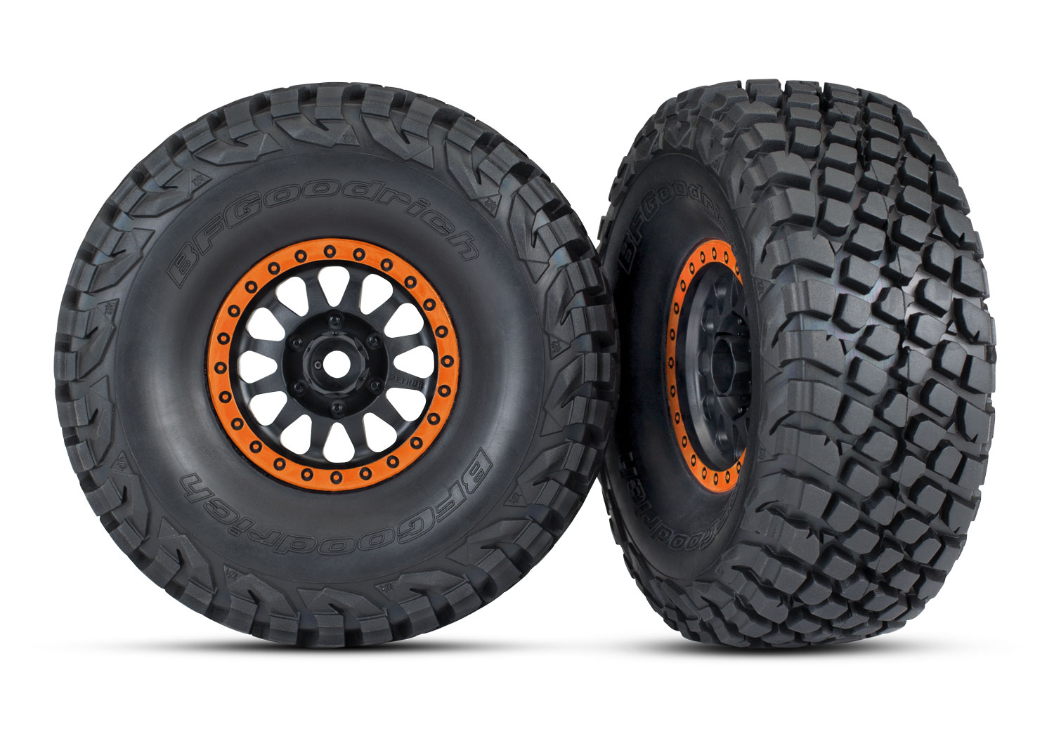 8474-ORNG Tires & wheels, assembled, glued (Method Race Wheels® 101 Beadlock wheels, black with orange beadlock, BFGoodrich® Baja KR3 tires) (2)