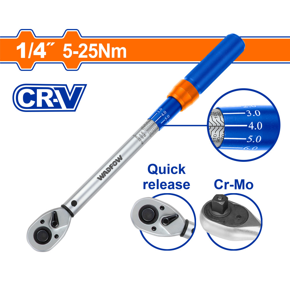 ประแจขันปอนด์ 5-25Nm 1/4" CR-V No.WWQ1D14 WADFOW
