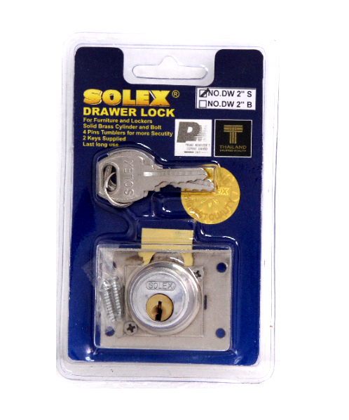SOLEX กุญแจลิ้นชัก ขนาด 2 นิ้ว DW 2" S สีเงิน