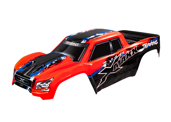 7811R Body, X-Maxx®, red (painted, decals applied) (assembled with front & rear body mounts, roof skid plate, rear body support, and tailgate protector)