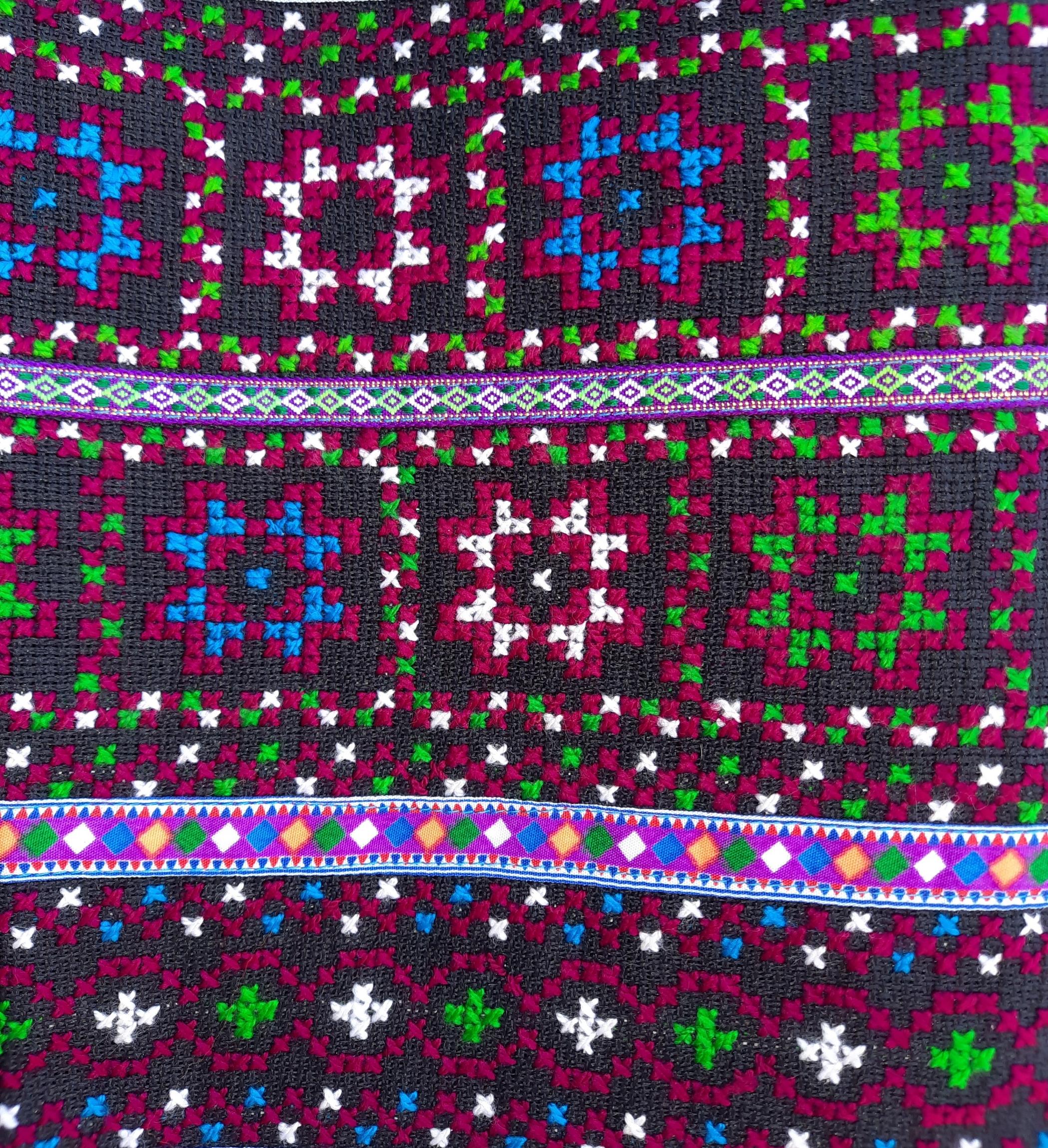 กางเกงผ้าชาวเขา สีม่วงเข้ม ลายดาว