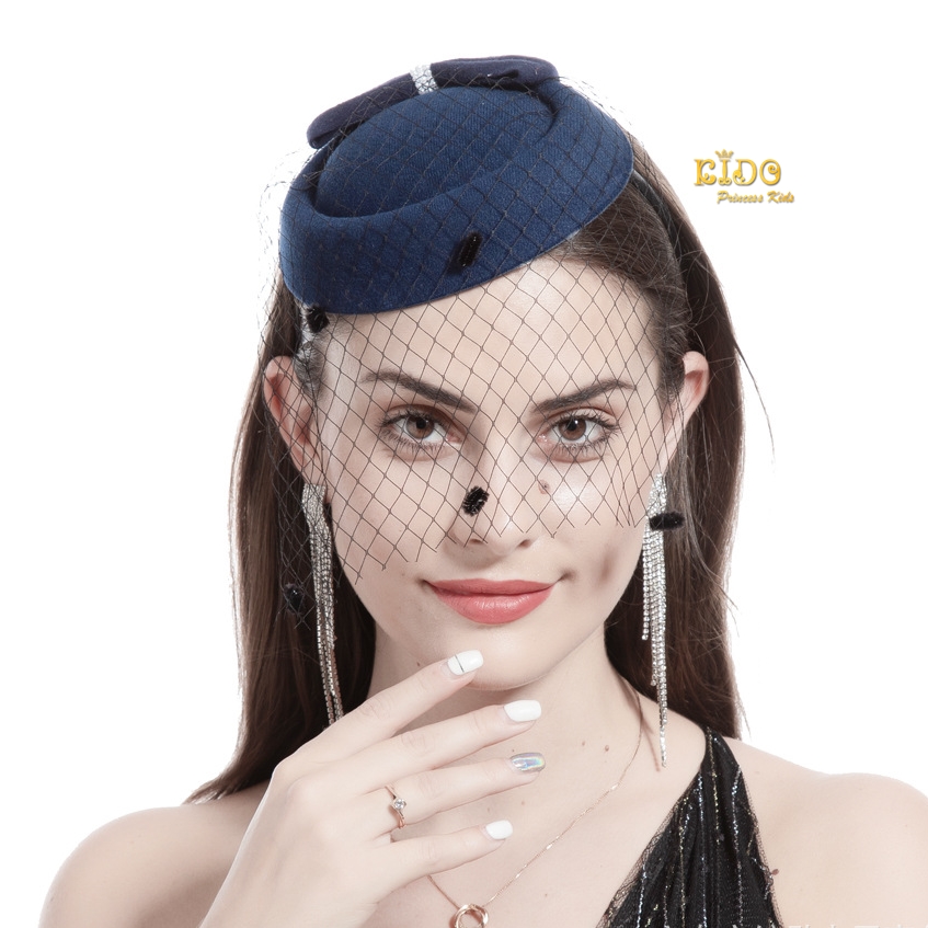 กิ๊บหมวกเด็ก(หน้าร้านอยู่รัชดา)KF599 กิ๊บหมวกเด็กสีน้ำเงินโบว์ตาข่ายประดับมุข