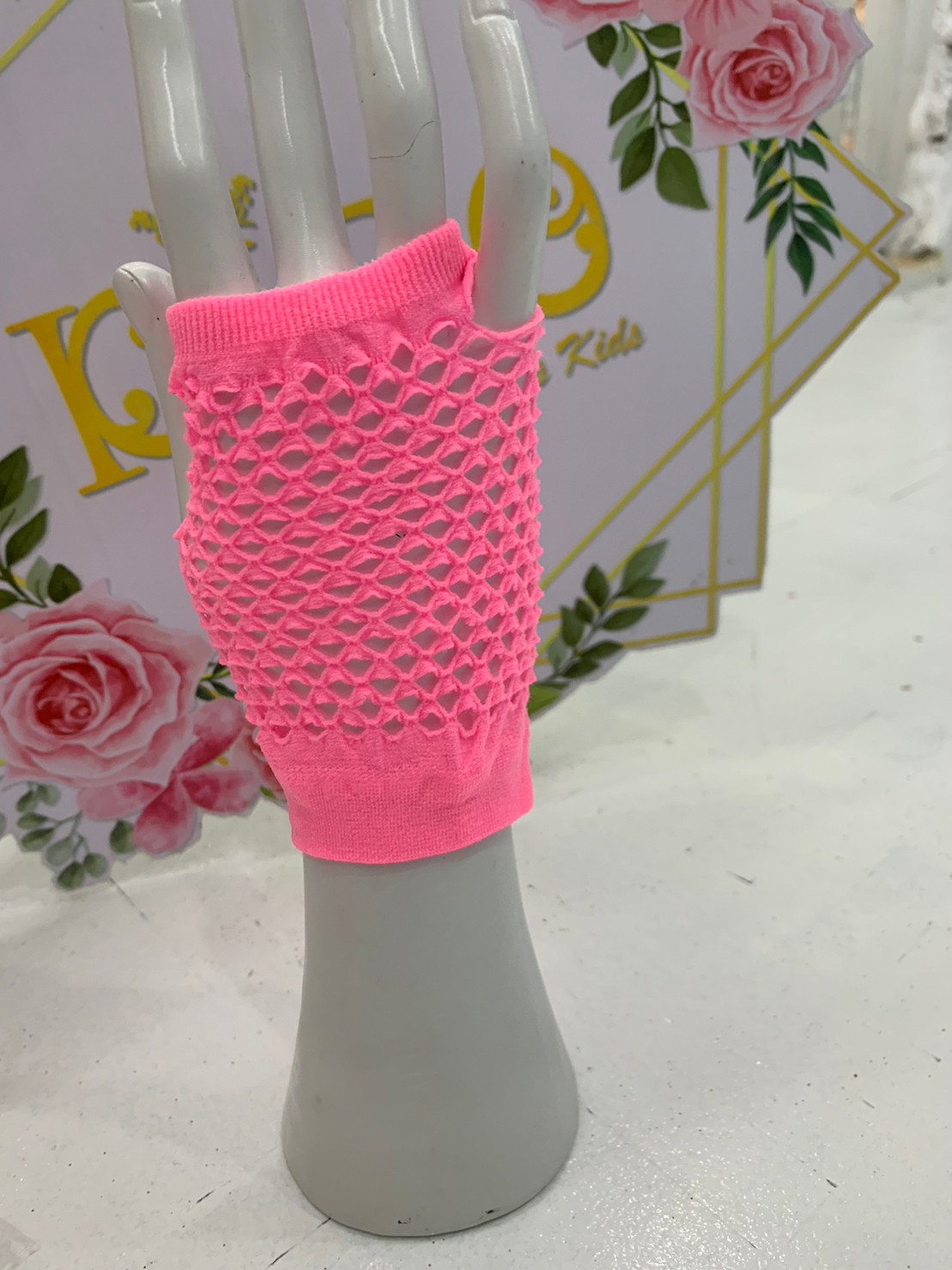 sถุงมือเด็ก(มีหน้าร้านอยู่รัชดา)PS19 สีชมพู ถุงมือตาข่ายสั้นเปิดนิ้วเท่ๆ