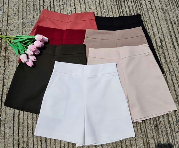 กางเกงขาสั้นผู้หญิง ขอบเอวหนา 2 นิ้ว ซิปข้าง ผ้าดับเบิ้ล ผ้าดี ผ้ายืด สวยน่ารัก