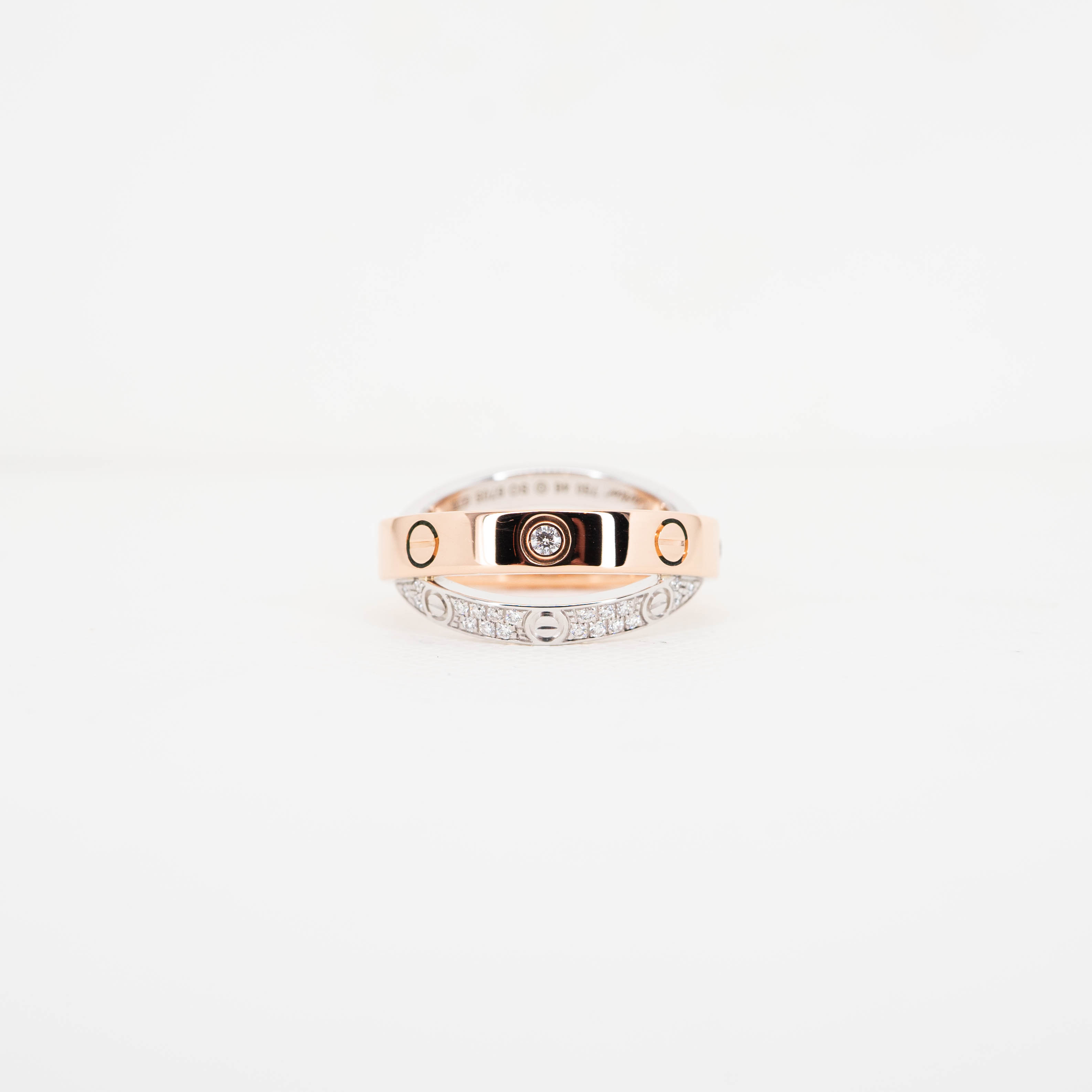 แหวน Cartier Love Double Band ,Diamond-Paved ทองคำชมพู18k+ทองขาว18k ไซส์ 46# (Used) +กล่องและการ์ด